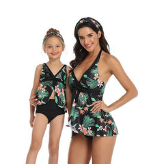 Fashionable High Waist Family Swimwear Two Piece For Hot Mom & Daughter