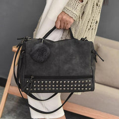 Hot Vintage Nubuck Leather Top-Handle & With Hair Ball Tassel Bag - Sheseelady