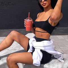 Casual Sexy Women's Spaghetti Straps Hollow Out Camis & Knee Length Pants Sets