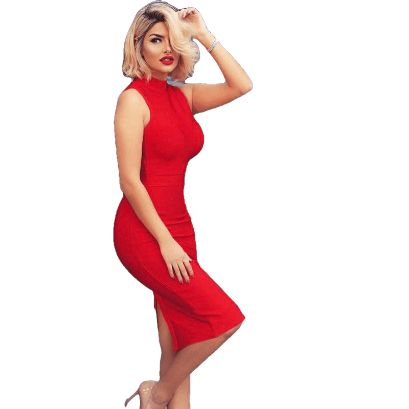 Fashion Turtleneck Sleeveless Bandage Midi Dress - Sheseelady
