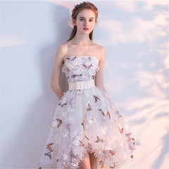 Elegant Strapless Pleat Lace Up High-Low Asymmetry Gown - Sheseelady