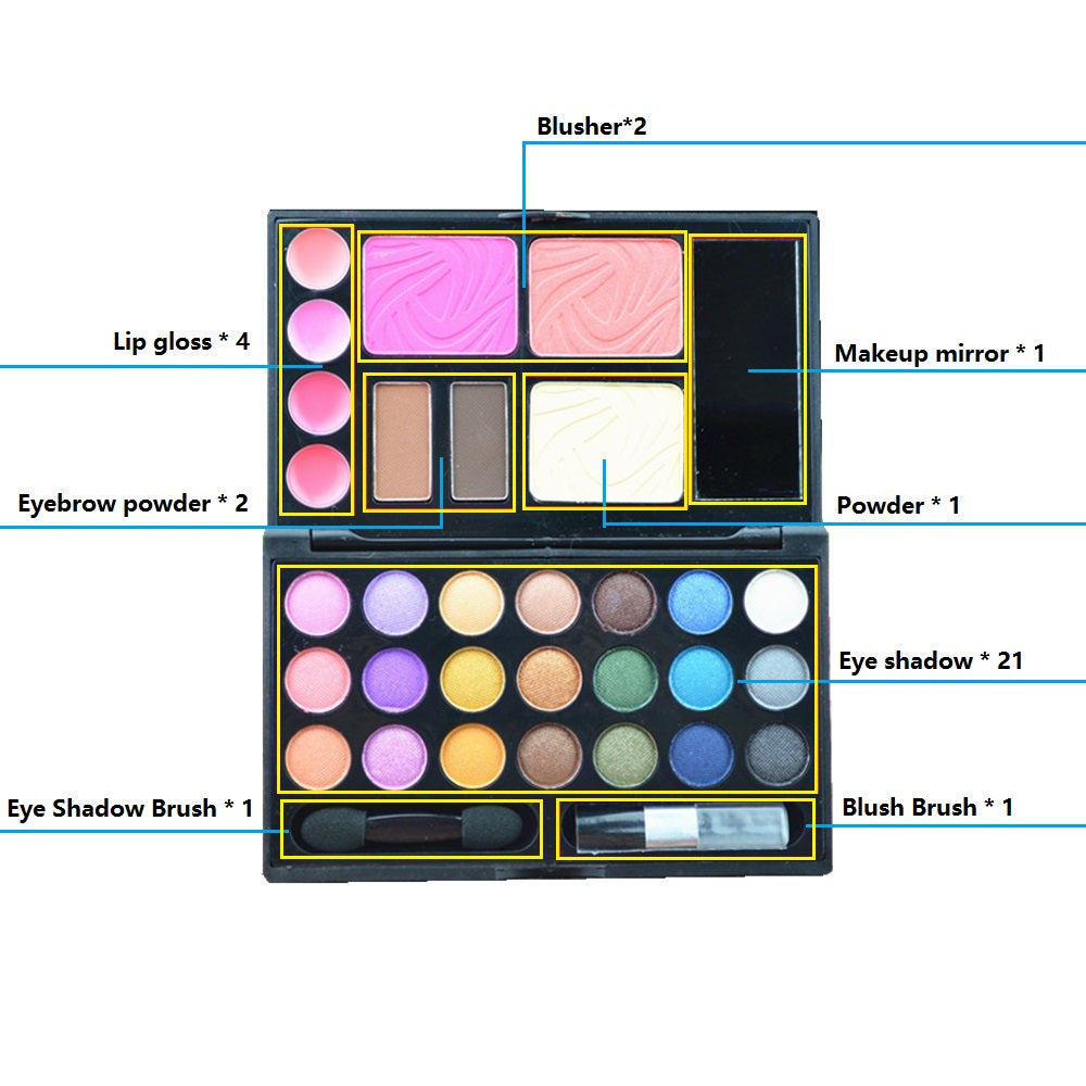 Make Up Cosmetics Including Eye Shadow Blush Powder Tool Kit