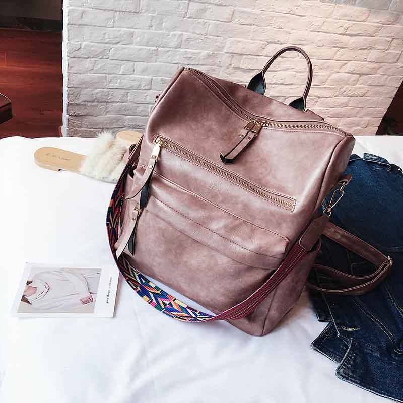 High Quality Pu Leather Rucksack Backpack With Silt Pocket - Sheseelady
