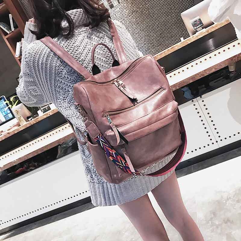 High Quality Pu Leather Rucksack Backpack With Silt Pocket - Sheseelady