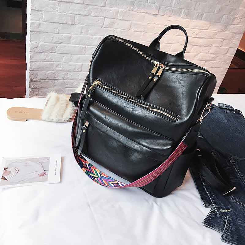 High Quality Pu Leather Rucksack Backpack With Silt Pocket - Sheseelady