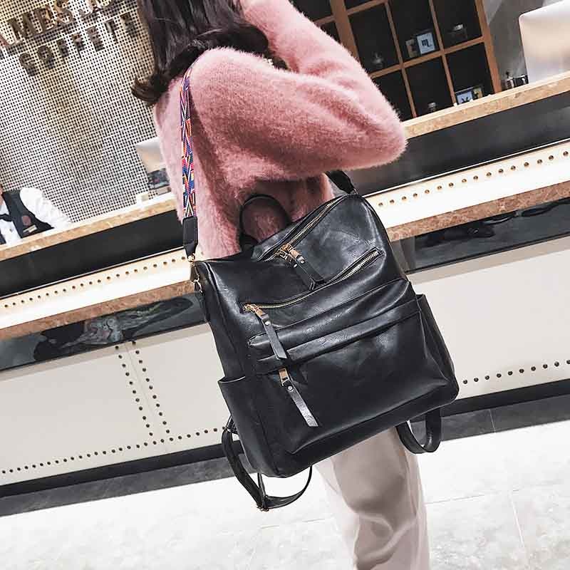 High Quality Pu Leather Rucksack Backpack With Silt Pocket - Sheseelady