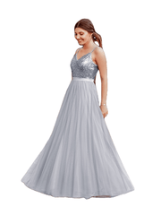 Elegant A Line V Neck Tulle Wedding Party Gowns - Sheseelady