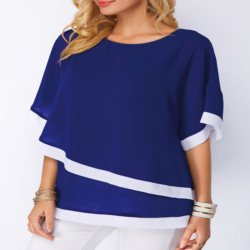 Bat Sleeve Stitching Irregular Loose Tops Women'S Plus Size Blouse - Sheseelady