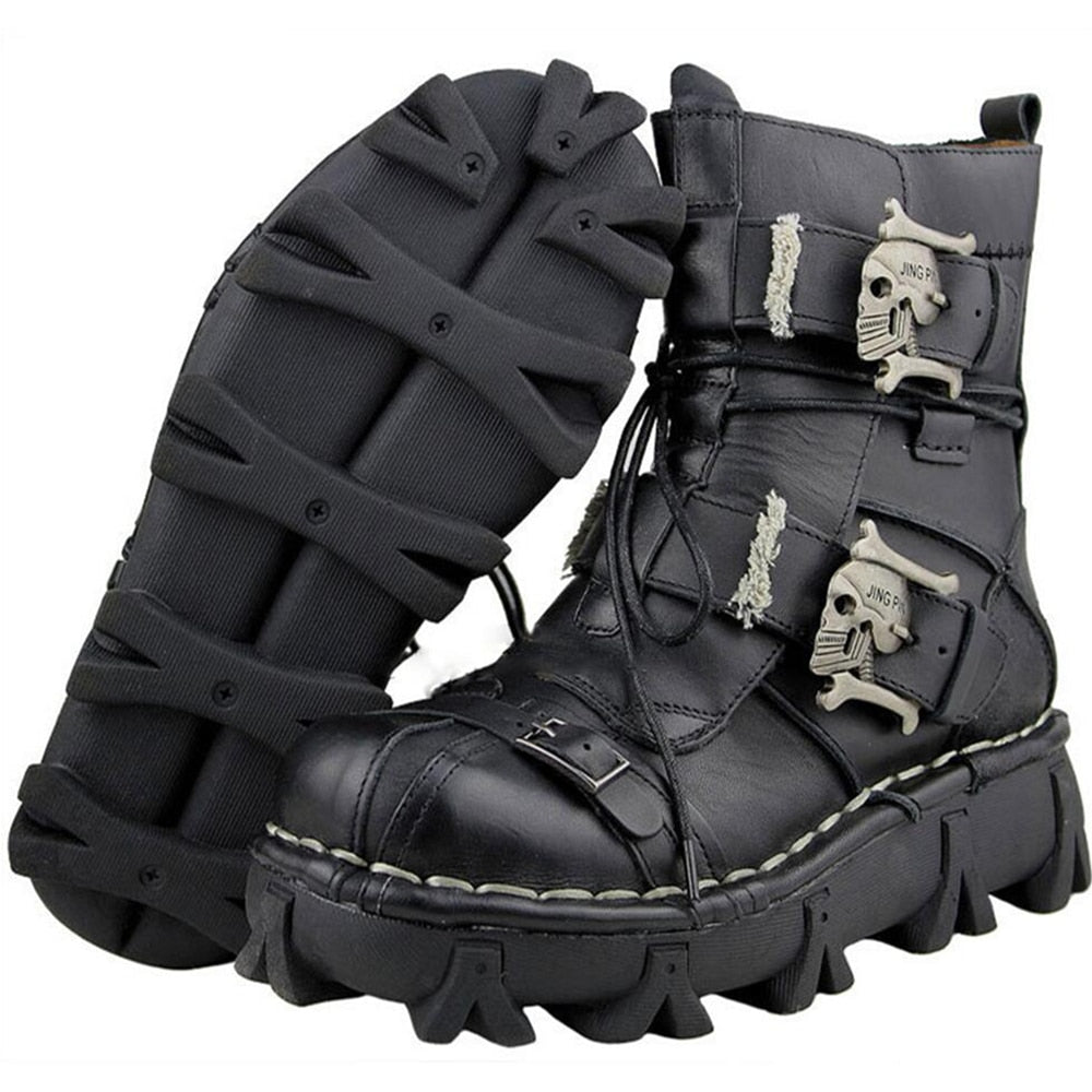Men'S Cowhide Genuine Leather Motorcycle Boots