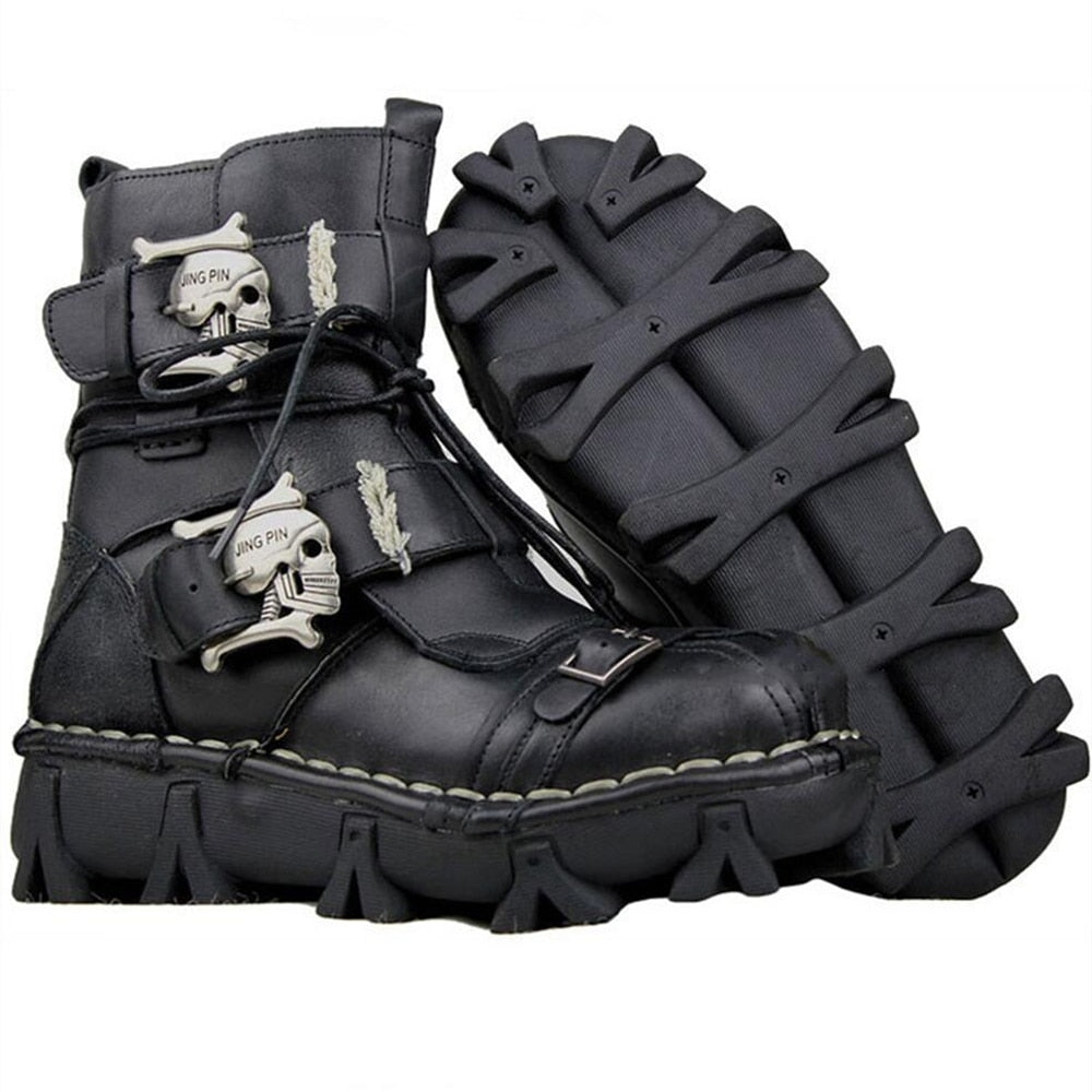 Men'S Cowhide Genuine Leather Motorcycle Boots