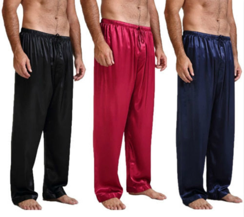 Men'S Silk Satin Pajamas Pants Lounge Sleep Bottoms
