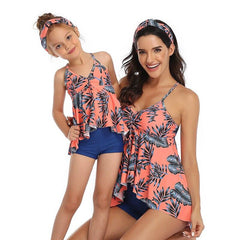 Fashionable Family Matching High Waist Beachwear With Sling Ruffle For Mom & Daughter