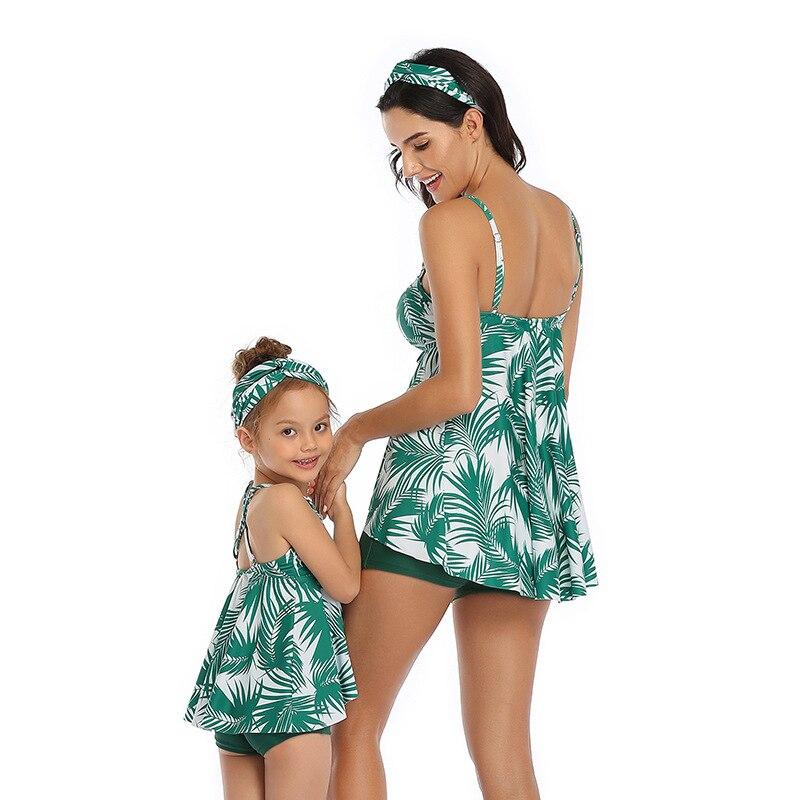 Fashionable Family Matching High Waist Beachwear With Sling Ruffle For Mom & Daughter
