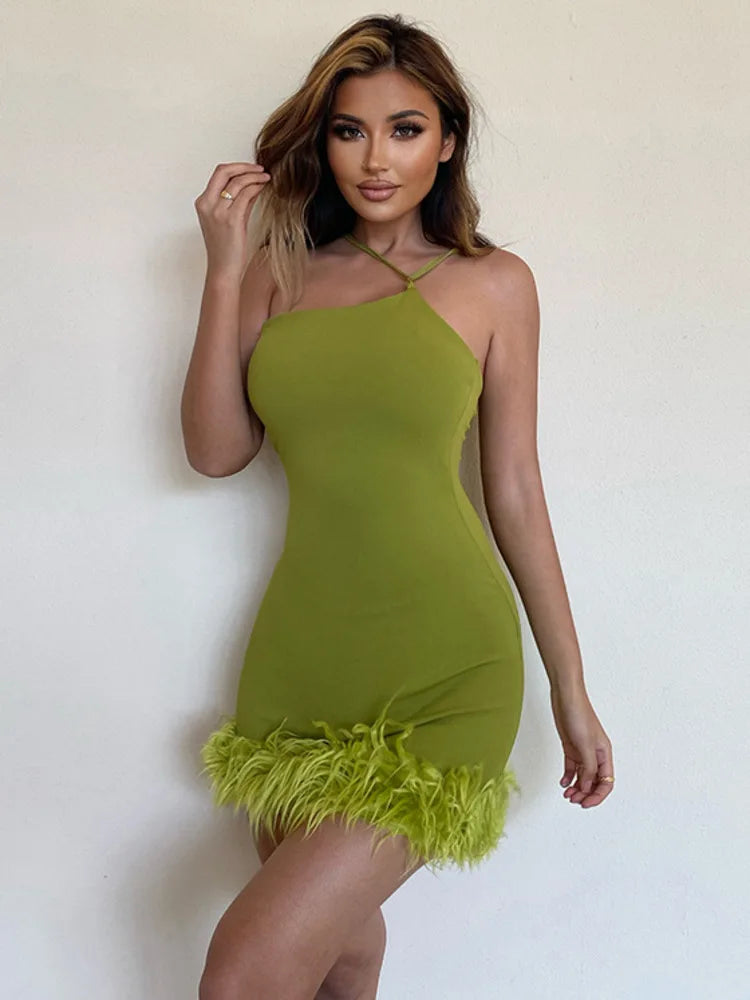 Inclined Shoulder Tassel Skinny Mini Dress For Women Robe Strapless Backless Sundress Ladies Club Party Sexy Dress