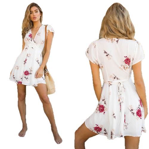 Casual Evening Party V Neck High Waist Chiffon Mini Dress - Sheseelady