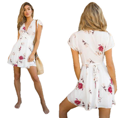 Casual Evening Party V Neck High Waist Chiffon Mini Dress - Sheseelady