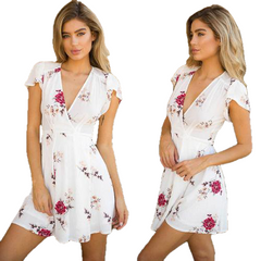 Casual Evening Party V Neck High Waist Chiffon Mini Dress - Sheseelady