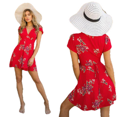 Casual Evening Party V Neck High Waist Chiffon Mini Dress - Sheseelady