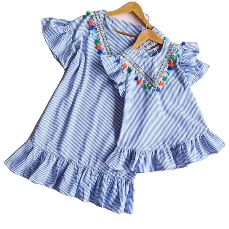 Mom And Daughter Nine Quarter Stripe Mini Dresses