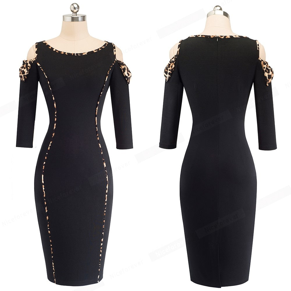 Leopard Printed Cold Shoulder With Bow Party Dress