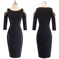 Leopard Printed Cold Shoulder With Bow Party Dress