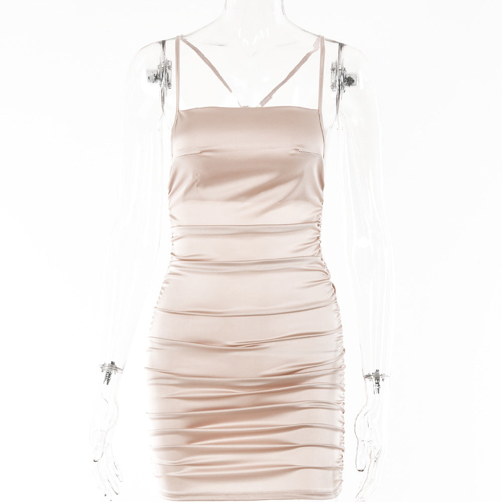 Silky Slim Backless Camisole Dress for Street Style