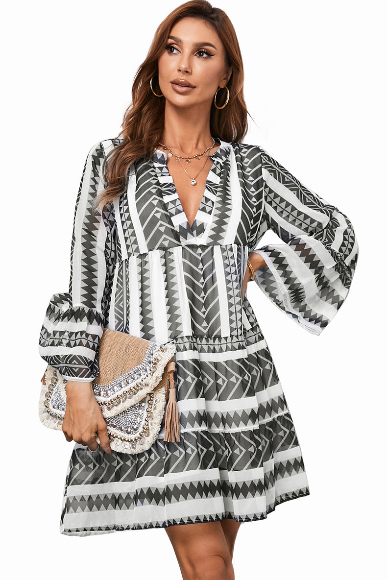 Long Sleeve Thin Fashion Pullover Deep V-Knee Dress