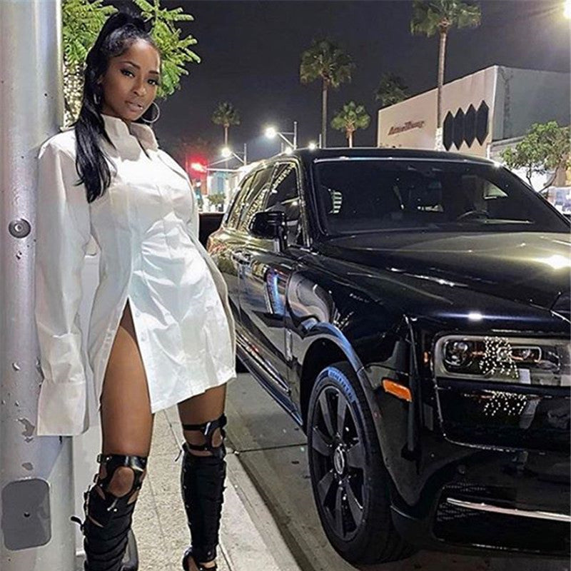 Internet Celebrity Long Sleeve Slit Slim Top Shirt