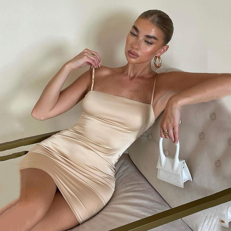 Silky Slim Backless Camisole Dress for Street Style