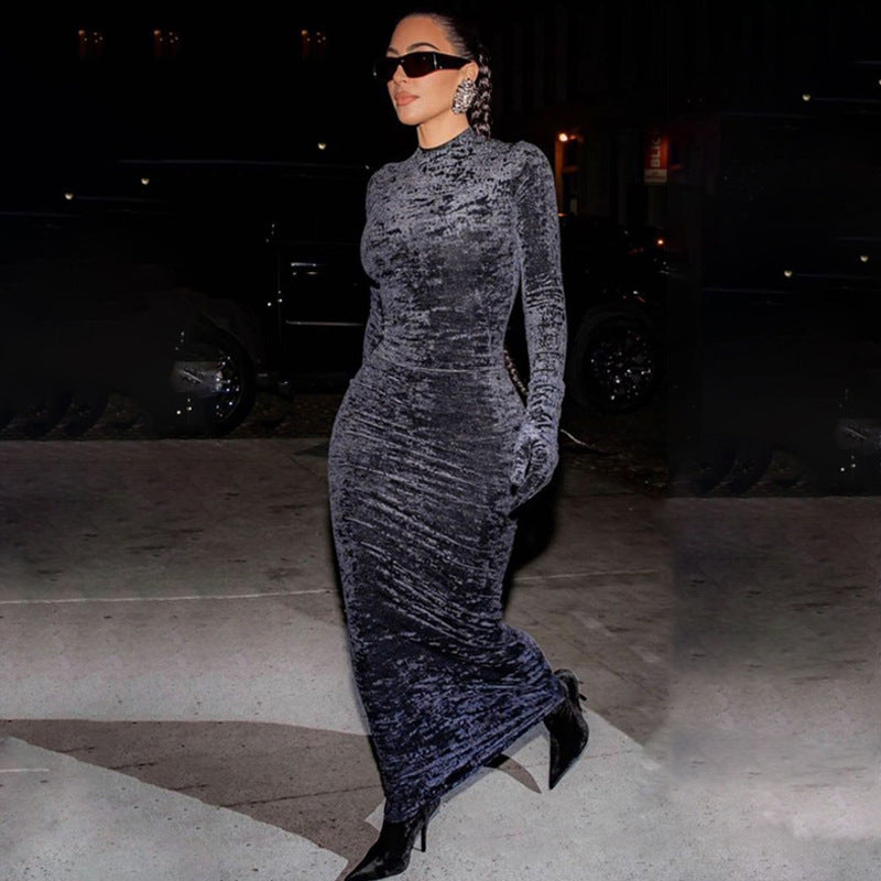 Slim-Fit Winter Street Dress - Fashionable Round Neck