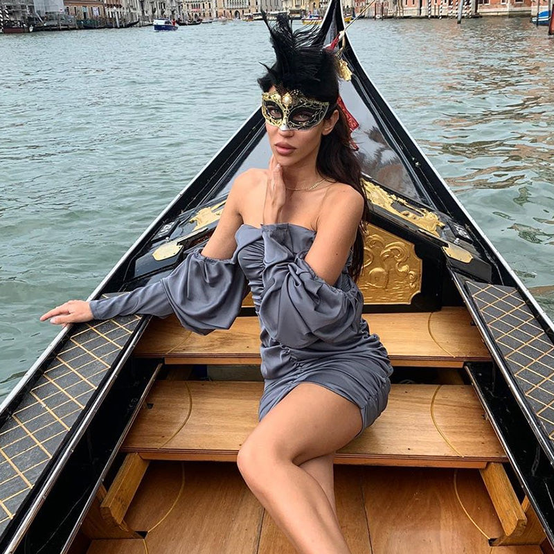 Pleated Off-Shoulder Slim-Fit Dress - Fashionable & Flattering