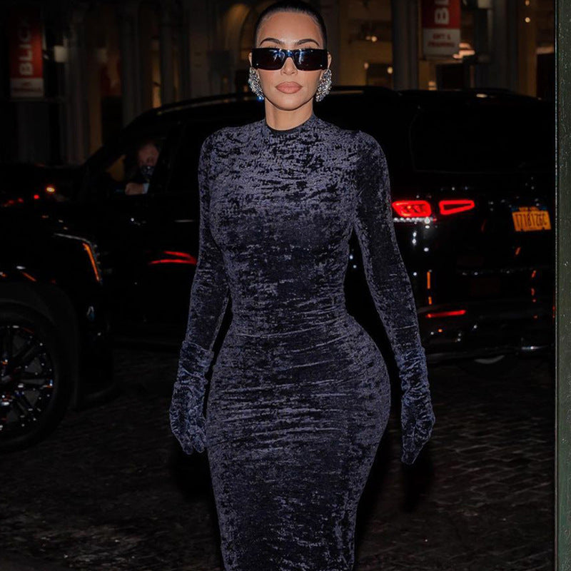 Slim-Fit Winter Street Dress - Fashionable Round Neck