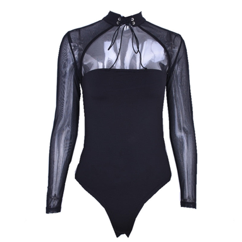 Women's Sexy Stitching Long Sleeve Slim Fit Tube Jumpsuits