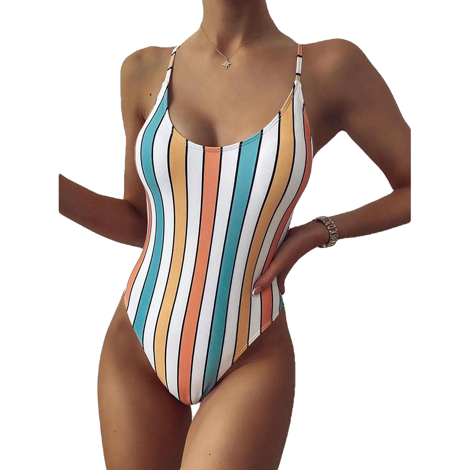 Sexy Women's Stripe Print Monokini Siwmsuits One Piece