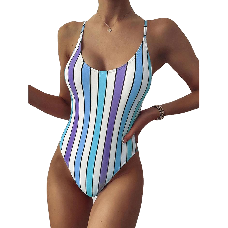 Sexy Women's Stripe Print Monokini Siwmsuits One Piece