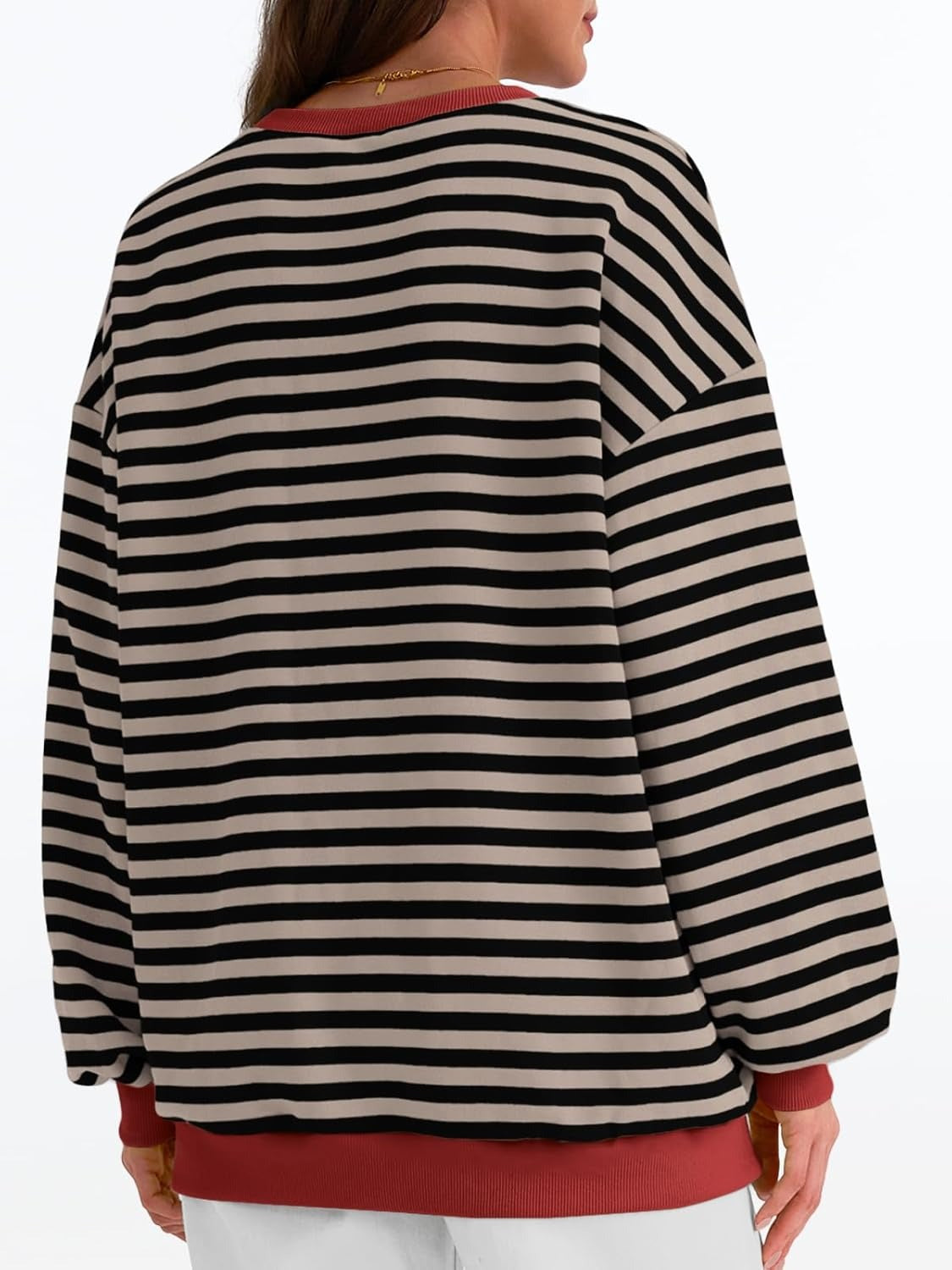 Women's Striped Crewneck Sweatshirt - Oversized Long Sleeve Casual Pullover Top