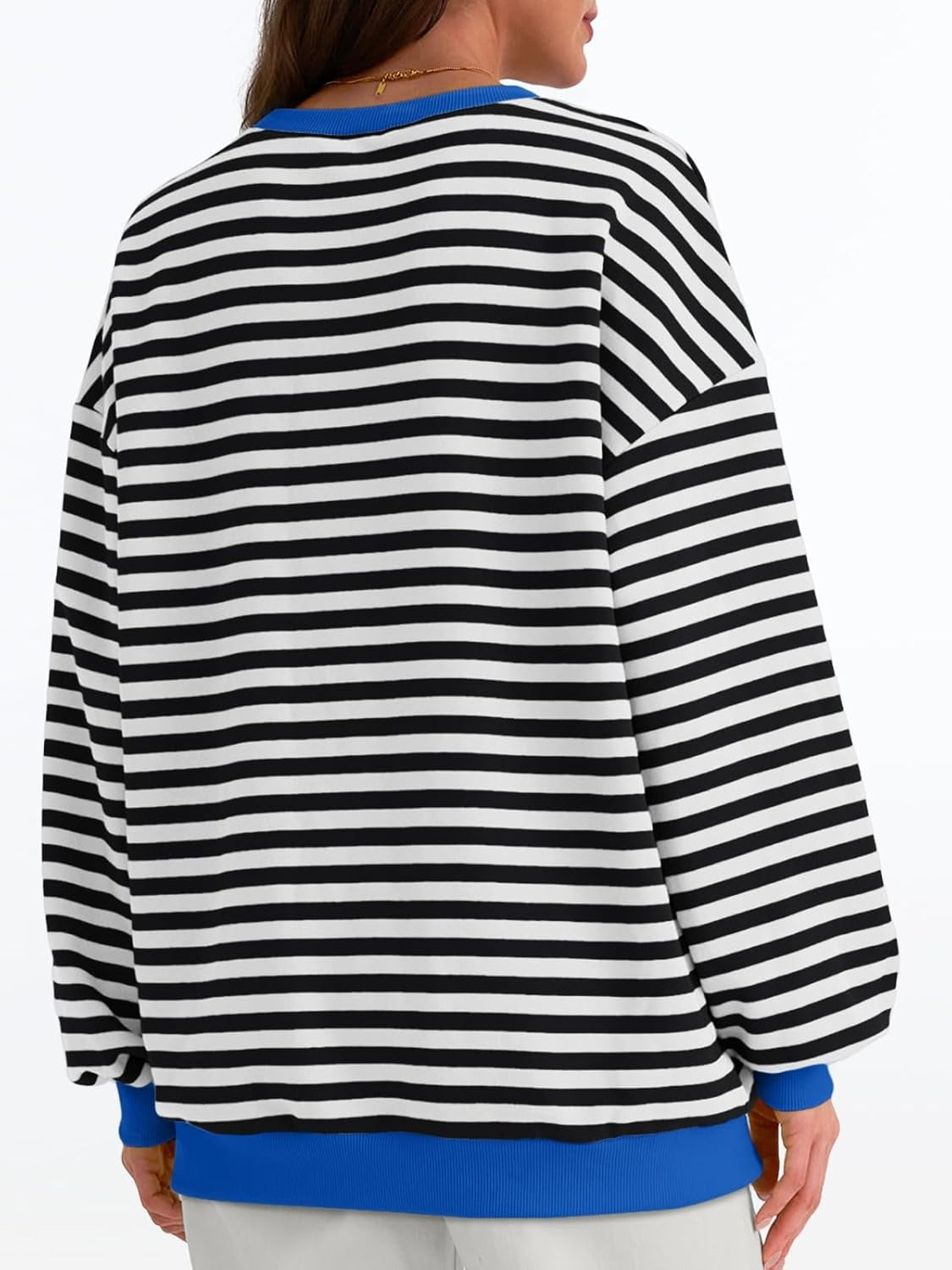 Women's Striped Crewneck Sweatshirt - Oversized Long Sleeve Casual Pullover Top