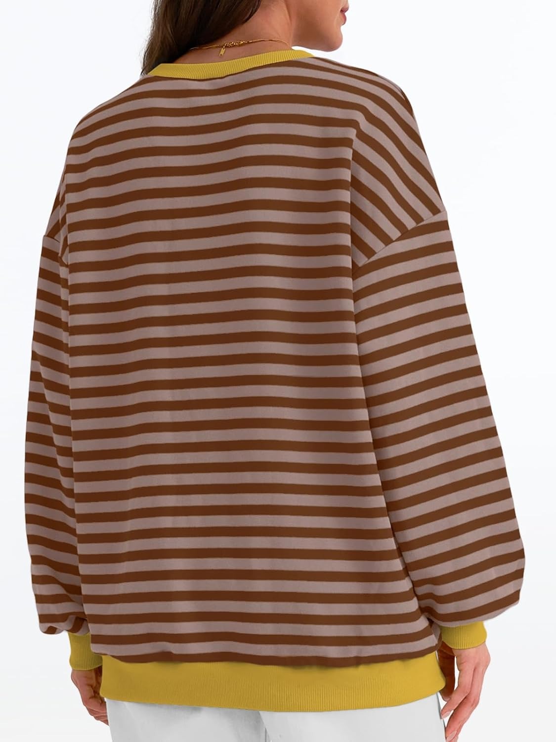 Women's Striped Crewneck Sweatshirt - Oversized Long Sleeve Casual Pullover Top