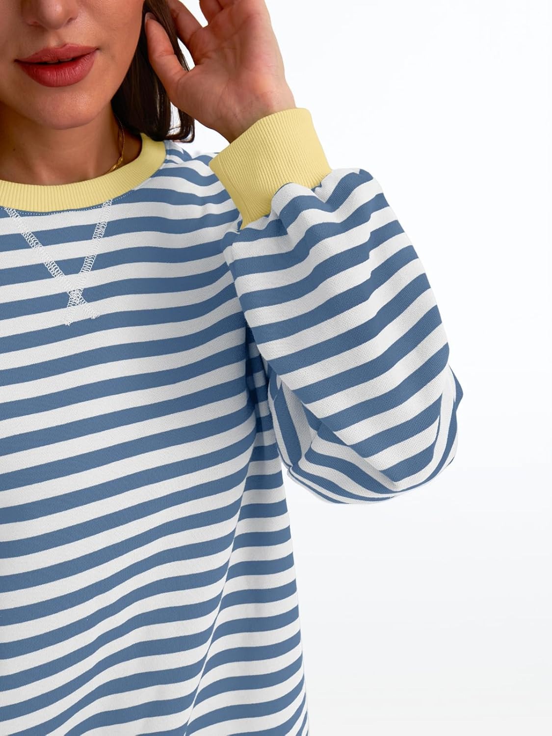 Women's Striped Crewneck Sweatshirt - Oversized Long Sleeve Casual Pullover Top