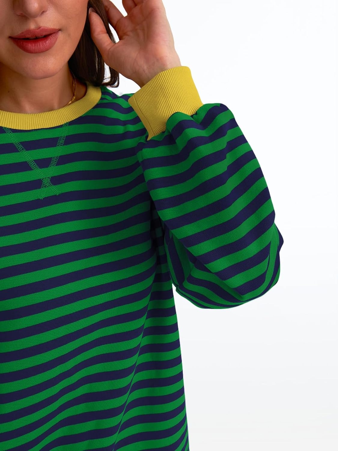 Women's Striped Crewneck Sweatshirt - Oversized Long Sleeve Casual Pullover Top