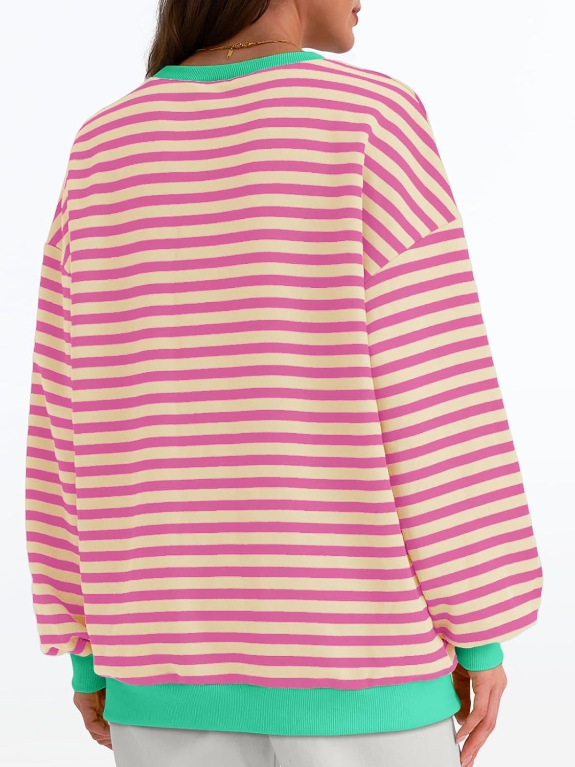 Women's Striped Crewneck Sweatshirt - Oversized Long Sleeve Casual Pullover Top