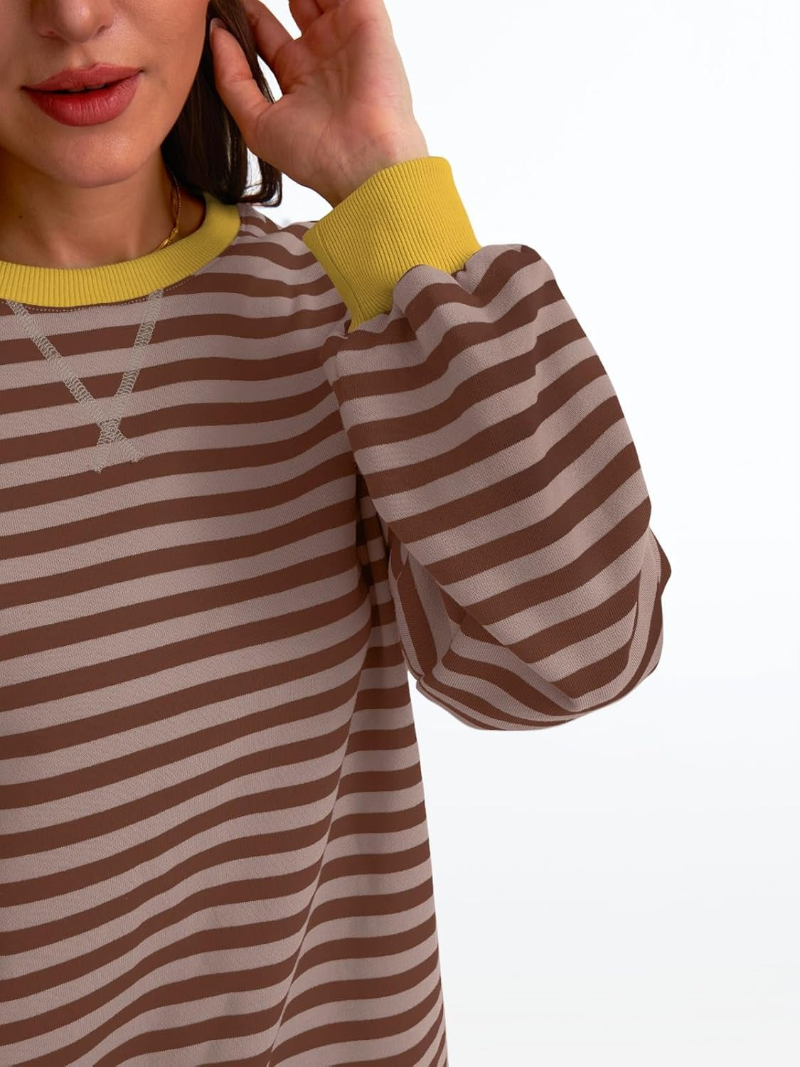 Women's Striped Crewneck Sweatshirt - Oversized Long Sleeve Casual Pullover Top