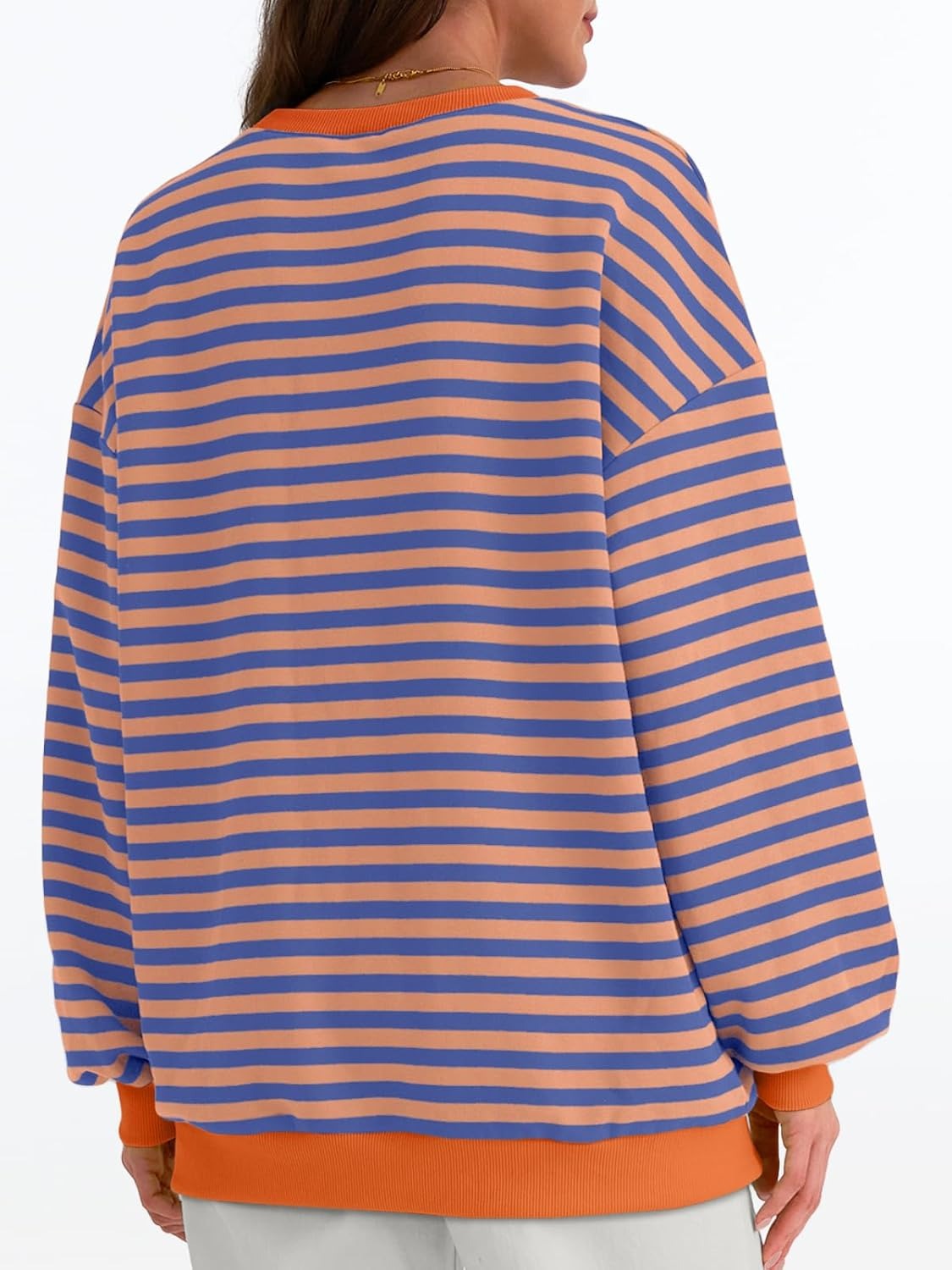 Women's Striped Crewneck Sweatshirt - Oversized Long Sleeve Casual Pullover Top