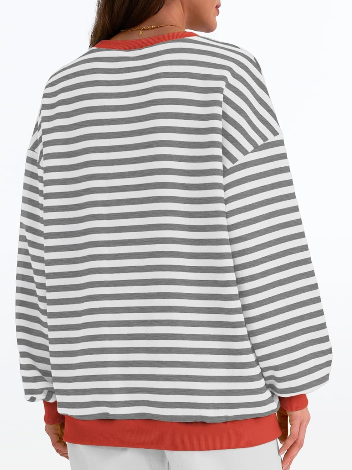 Women's Striped Crewneck Sweatshirt - Oversized Long Sleeve Casual Pullover Top