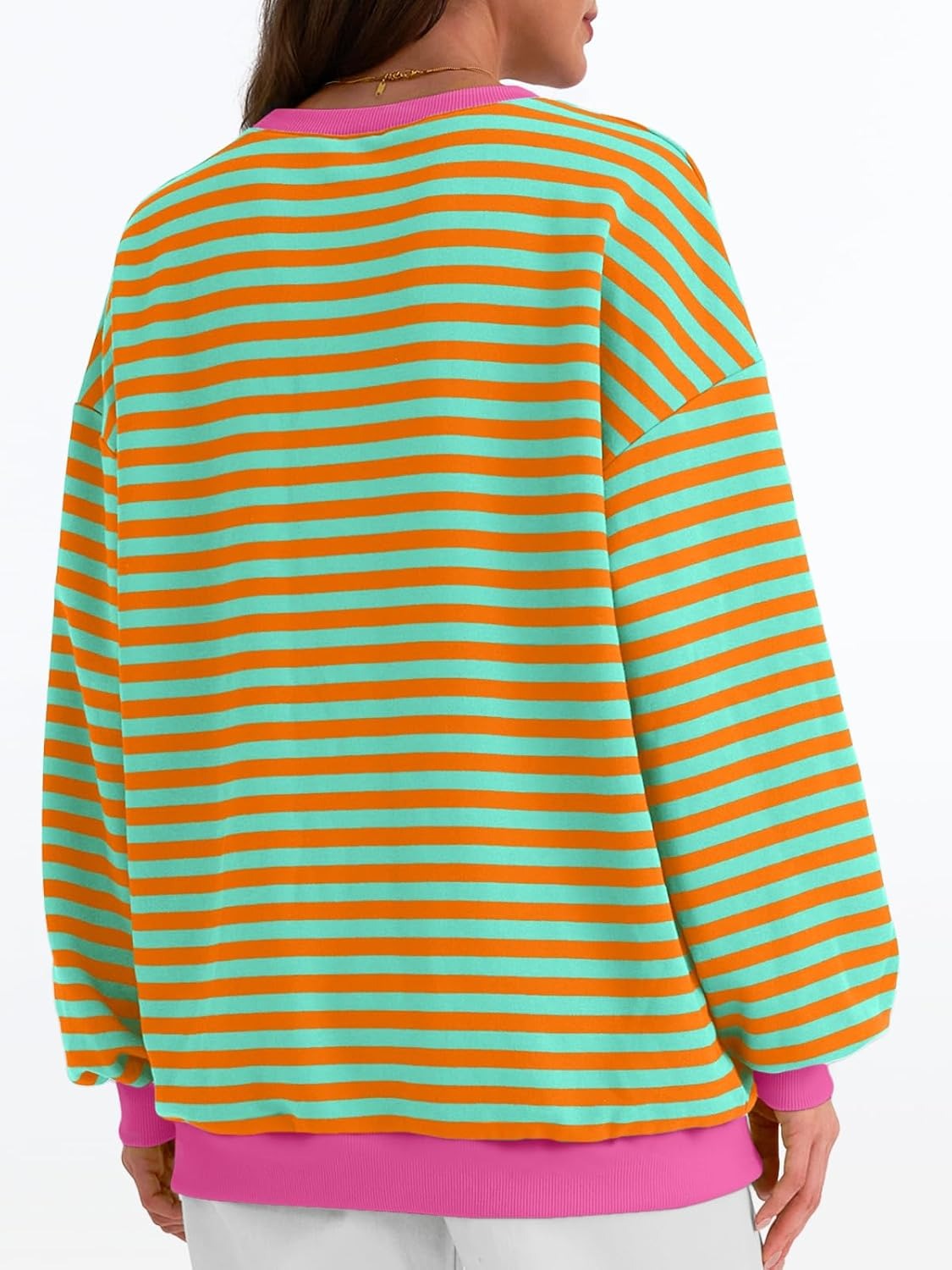 Women's Striped Crewneck Sweatshirt - Oversized Long Sleeve Casual Pullover Top