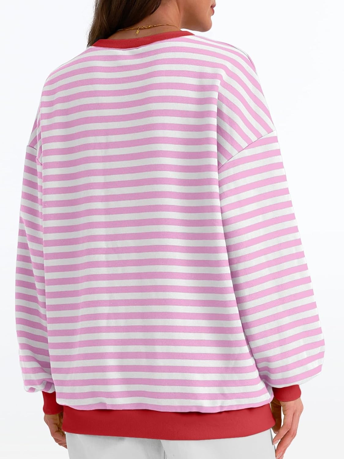 Women's Striped Crewneck Sweatshirt - Oversized Long Sleeve Casual Pullover Top