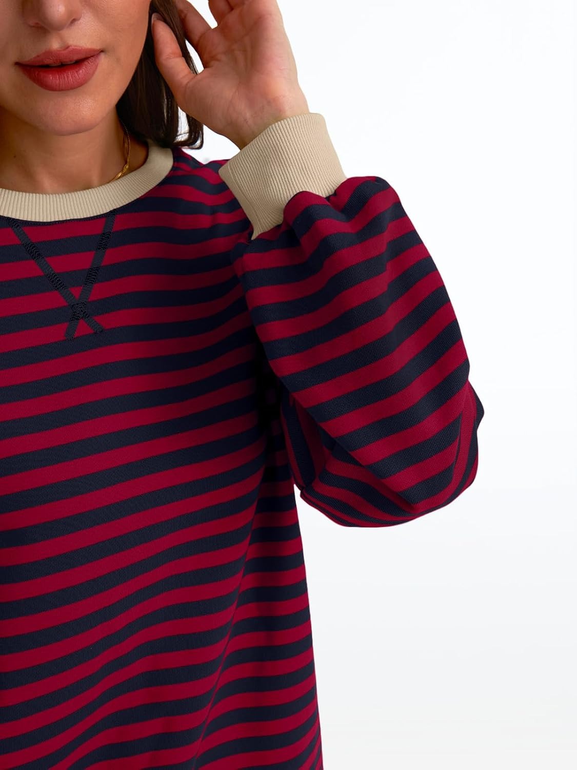 Women's Striped Crewneck Sweatshirt - Oversized Long Sleeve Casual Pullover Top
