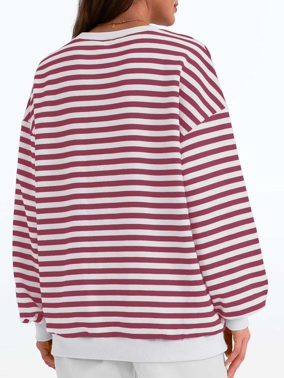 Women's Striped Crewneck Sweatshirt - Oversized Long Sleeve Casual Pullover Top