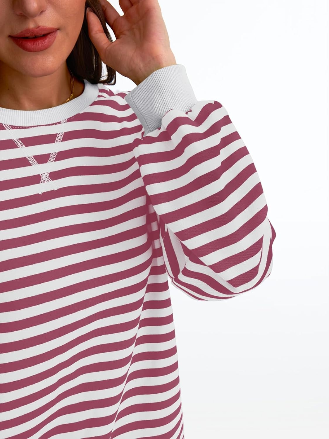 Women's Striped Crewneck Sweatshirt - Oversized Long Sleeve Casual Pullover Top