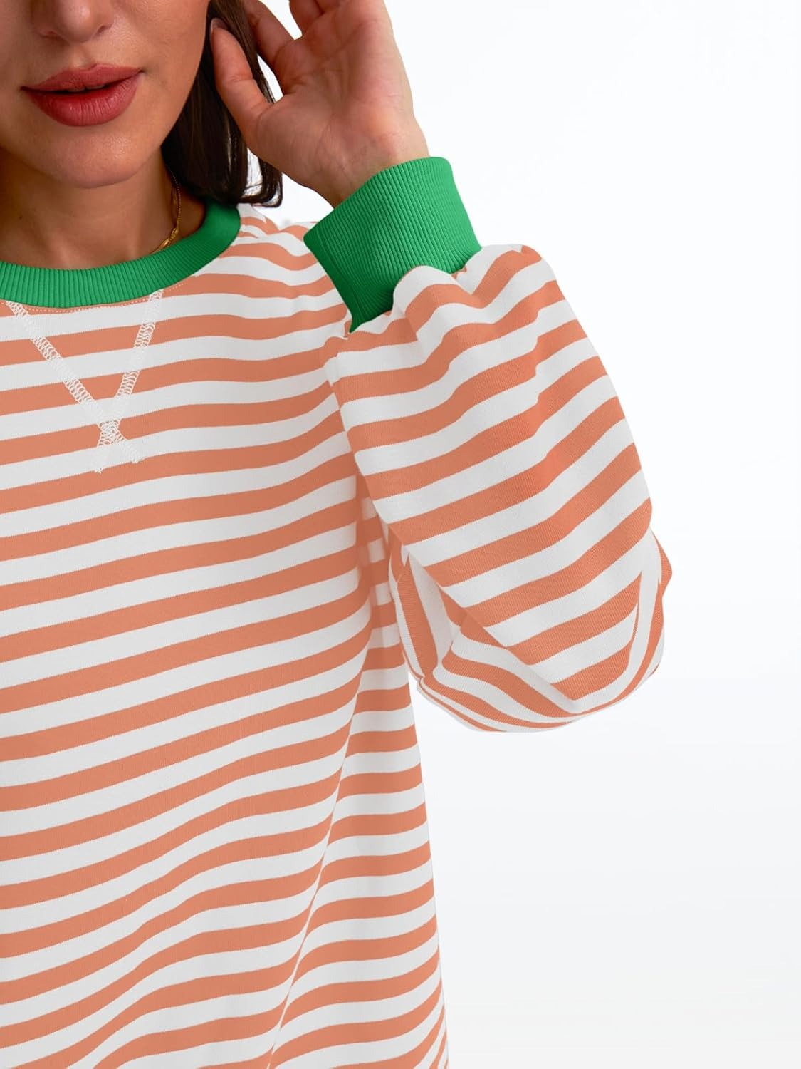 Women's Striped Crewneck Sweatshirt - Oversized Long Sleeve Casual Pullover Top